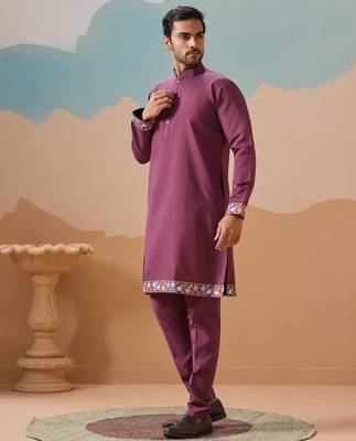 PURPLE VISCOSE SILK THREAD WITH SEQUINS EMBROIDERED WORK WEDDING FESTIVAL PARTY WEAR STRAIGHT KURTA WITH JACKET 8
