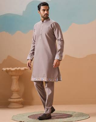 GREY VISCOSE SILK THREAD WITH SEQUINS EMBROIDERED WORK WEDDING FESTIVAL PARTY WEAR STRAIGHT KURTA WITH JACKET 9