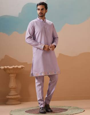 LAVENDER VISCOSE SILK THREAD WITH SEQUINS EMBROIDERED WORK WEDDING FESTIVAL PARTY WEAR STRAIGHT KURTA WITH JACKET 9