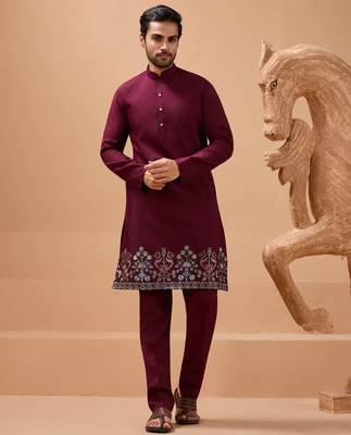 MAROON VISCOSE SILK PREMIUM THREAD WITH SEQUINS EMBROIDERED WORK WEDDING FESTIVAL PARTY WEAR STRAIGHT KURTA WITH JACKET 8