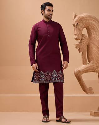 MAROON VISCOSE SILK PREMIUM THREAD WITH SEQUINS EMBROIDERED WORK WEDDING FESTIVAL PARTY WEAR STRAIGHT KURTA WITH JACKET 9