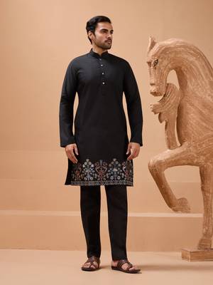 BLACK VISCOSE SILK PREMIUM THREAD WITH SEQUINS EMBROIDERED WORK WEDDING FESTIVAL PARTY WEAR STRAIGHT KURTA WITH JACKET 9