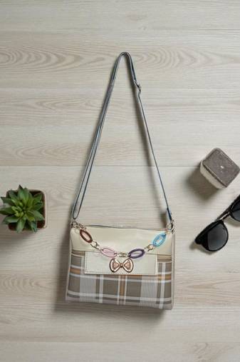 Check Sling Bag for Women Stylish Crossbody Chain Handbag