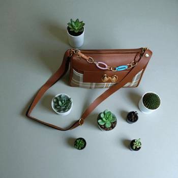 Brown Check Sling Bag for Women Stylish Crossbody Chain Handbag 2