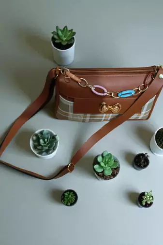 Brown Check Sling Bag for Women Stylish Crossbody Chain Handbag
