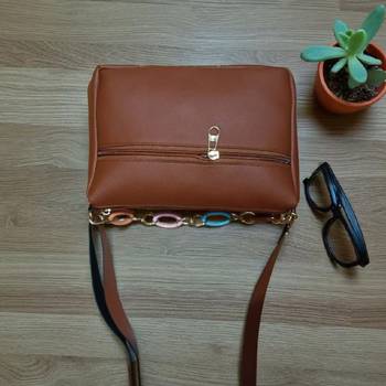 Brown Check Sling Bag for Women Stylish Crossbody Chain Handbag 3