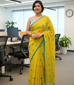 Yellow bengali khadi cotyton saree stylish for women