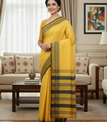 Yellow bengali khadi cotyton saree stylish for women