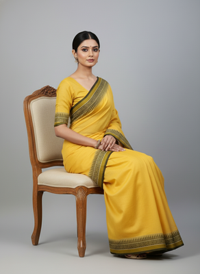 Yellow bengali khadi cotton saree for women 5