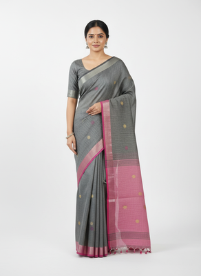 Grey bengali khadi cotton saree for women 1