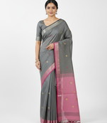 Grey bengali khadi cotyton saree stylish for women