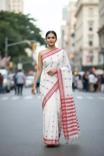 White bengali khadi cotyton saree stylish for women