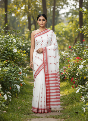 White bengali khadi cotton saree for women 3