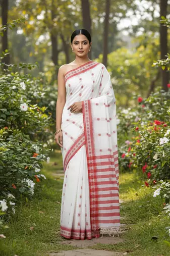 White bengali khadi cotton saree for women