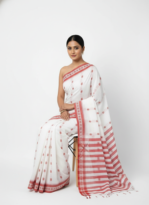 White bengali khadi cotton saree for women 4