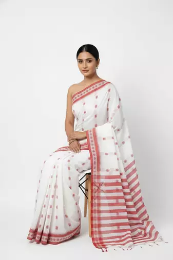 White bengali khadi cotton saree for women