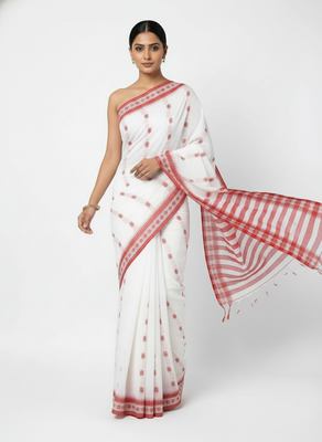 White bengali khadi cotton saree for women 5
