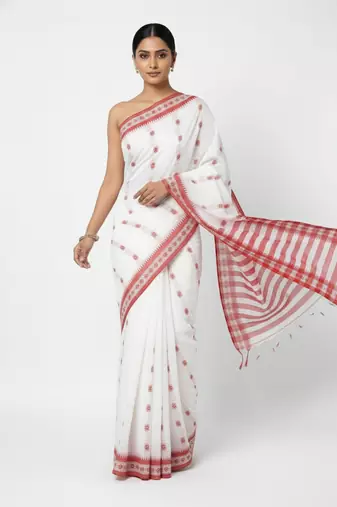 White bengali khadi cotton saree for women
