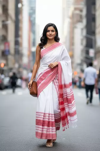 White bengali khadi cotyton saree stylish for women