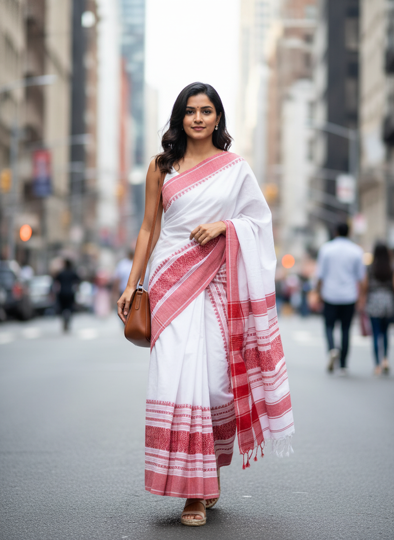 White bengali khadi cotyton saree stylish for women