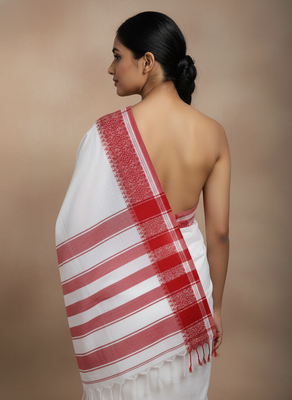White bengali khadi cotton saree for women 2