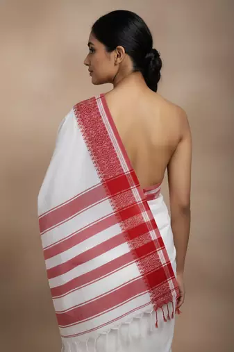 White bengali khadi cotton saree for women
