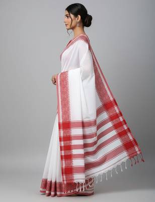 White bengali khadi cotton saree for women 3
