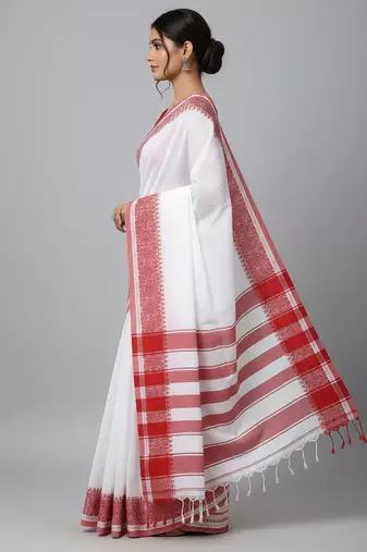 White bengali khadi cotton saree for women
