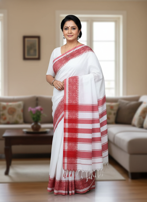 White bengali khadi cotton saree for women 4