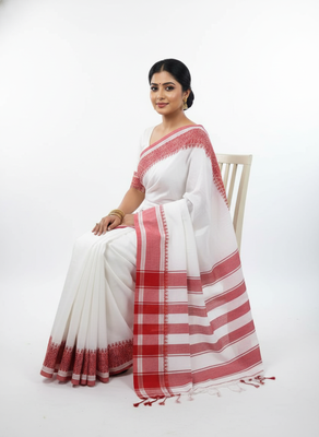 White bengali khadi cotton saree for women 5