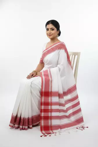 White bengali khadi cotton saree for women
