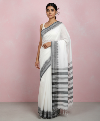 White bengali khadi cotton saree for women 1