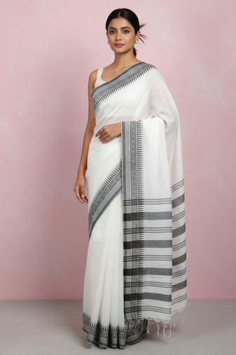 White bengali khadi cotyton saree stylish for women