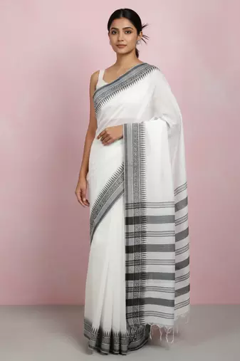 White bengali khadi cotyton saree stylish for women