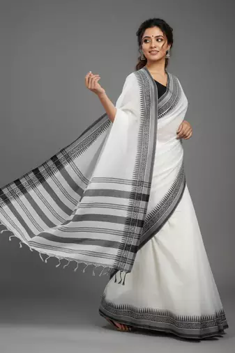 White bengali khadi cotton saree for women