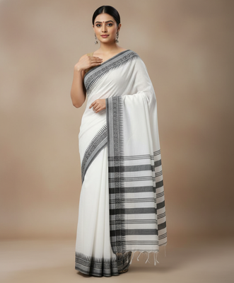 White bengali khadi cotton saree for women 4