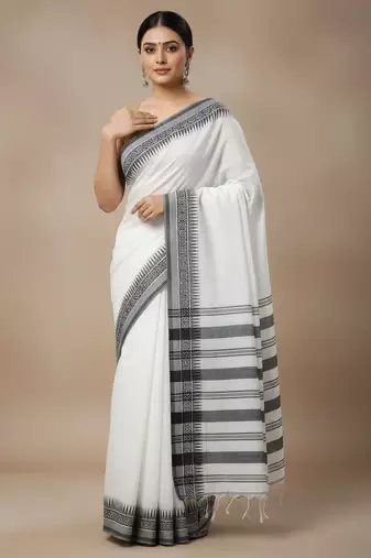 White bengali khadi cotton saree for women