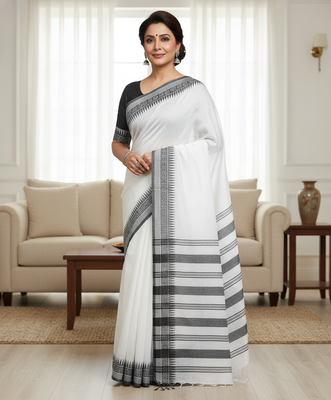 White bengali khadi cotton saree for women 5