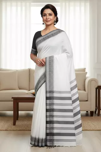 White bengali khadi cotton saree for women