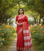 red bengali khadi cotyton saree stylish for women