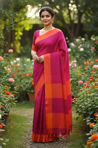 Pink bengali khadi cotyton saree stylish for women