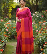 Pink bengali khadi cotyton saree stylish for women