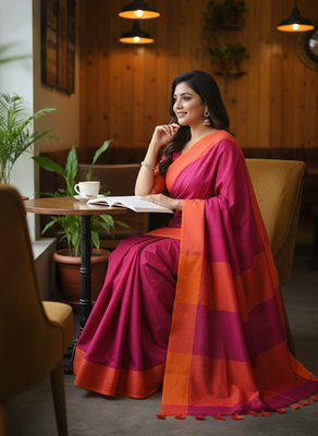 Pink bengali khadi cotton saree for women 2