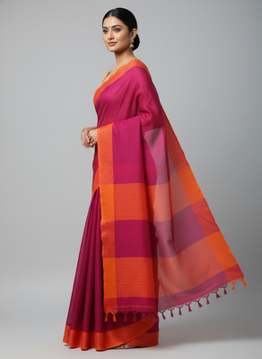 Pink bengali khadi cotton saree for women 3
