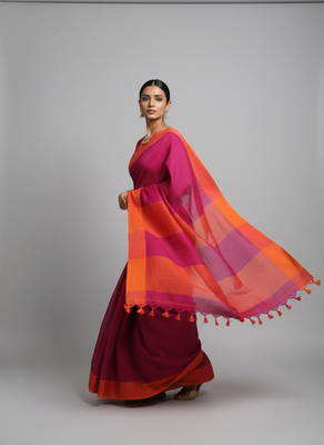 Pink bengali khadi cotton saree for women 4
