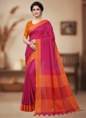 Pink bengali khadi cotton saree for women 5
