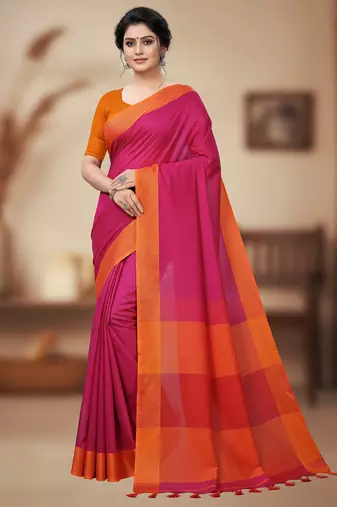 Pink bengali khadi cotton saree for women