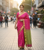 Pink bengali khadi cotyton saree stylish for women
