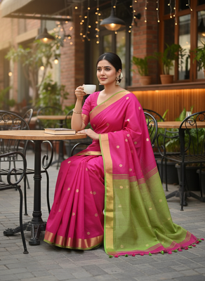 Pink bengali khadi cotton saree for women 2