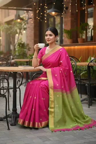 Pink bengali khadi cotton saree for women